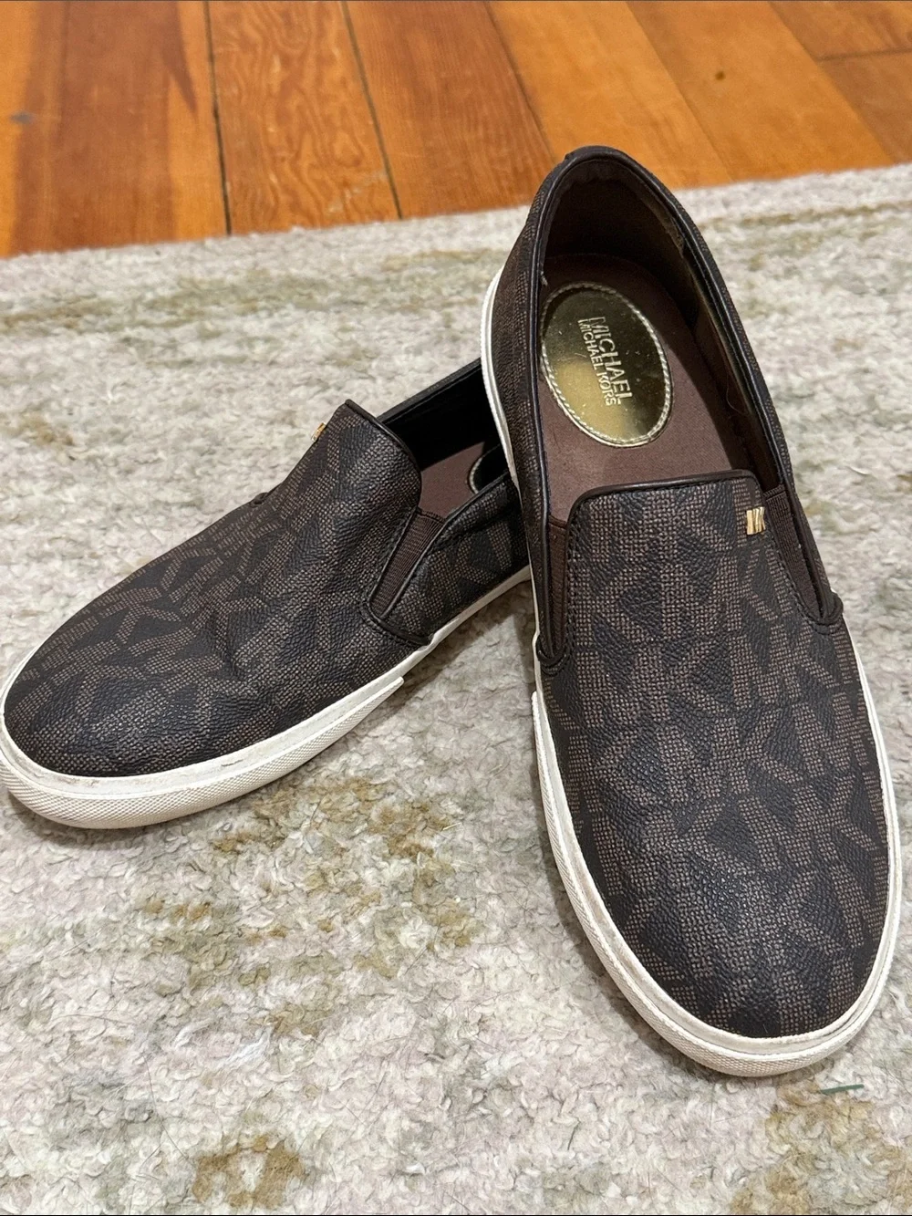 Michael Kors Women’s Brown Logo Slip-On Sneakers with White Sole